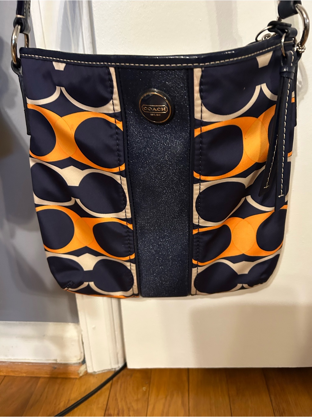 Coach Navy, Orange & Cream Signature Crossbody Bag